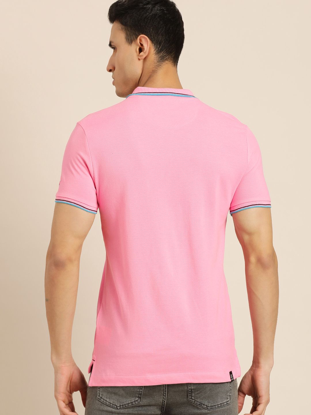 Being Human Men Pink Solid Polo Collar Pure Cotton Slim Fit T-shirt With Brand Logo Print