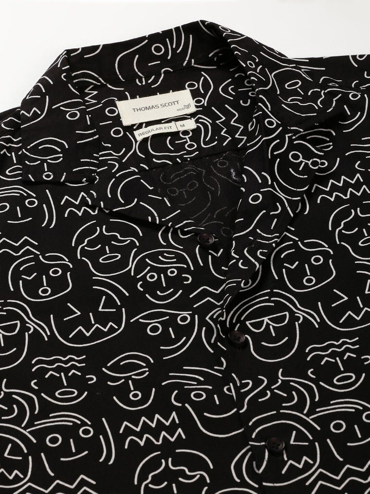 Thomas Scott Classic Conversational Printed Cuban Collar Cotton Casual Shirt
