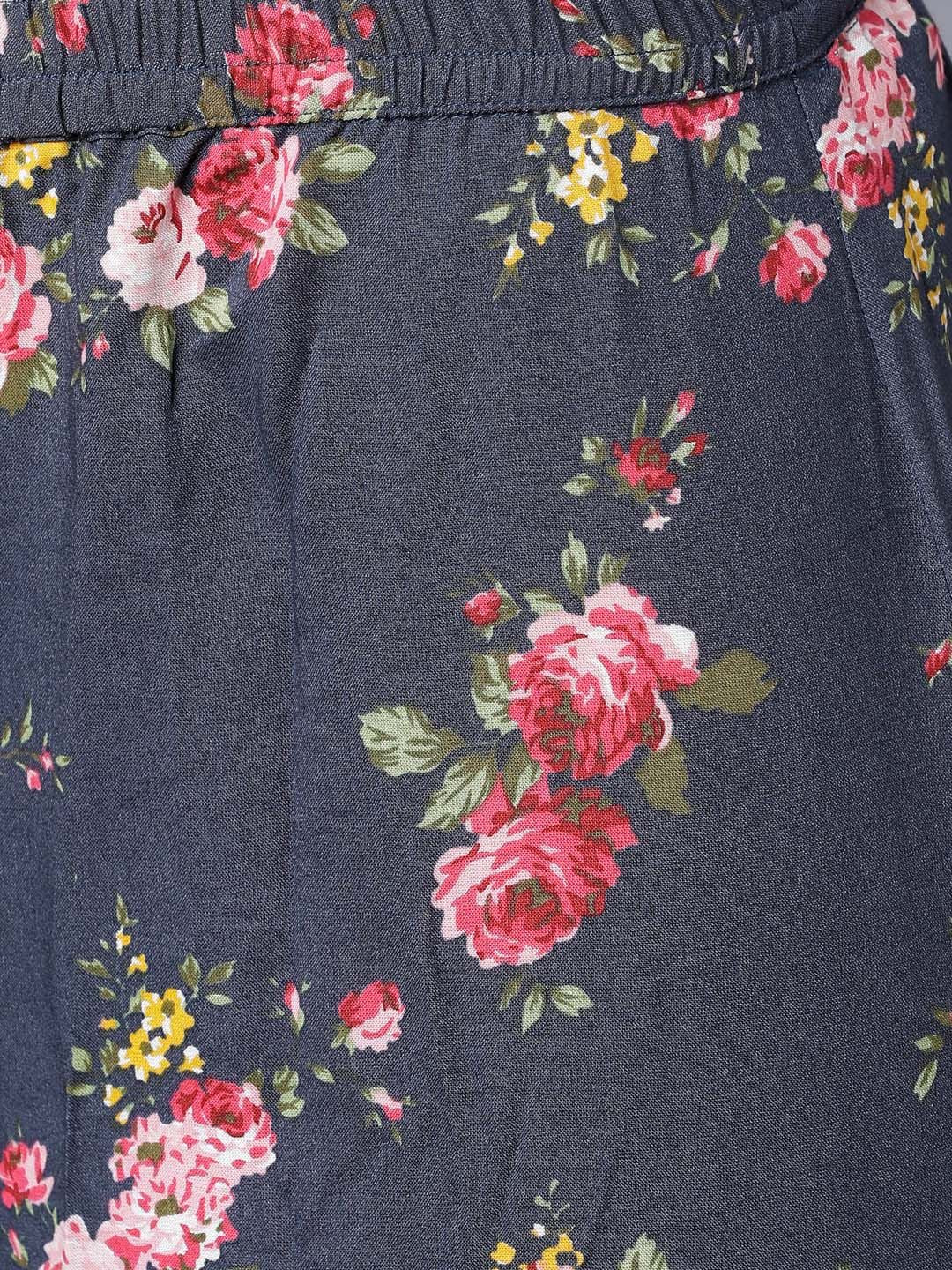 Vishudh Women Blue Floral Printed Regular Kurta with Palazzos