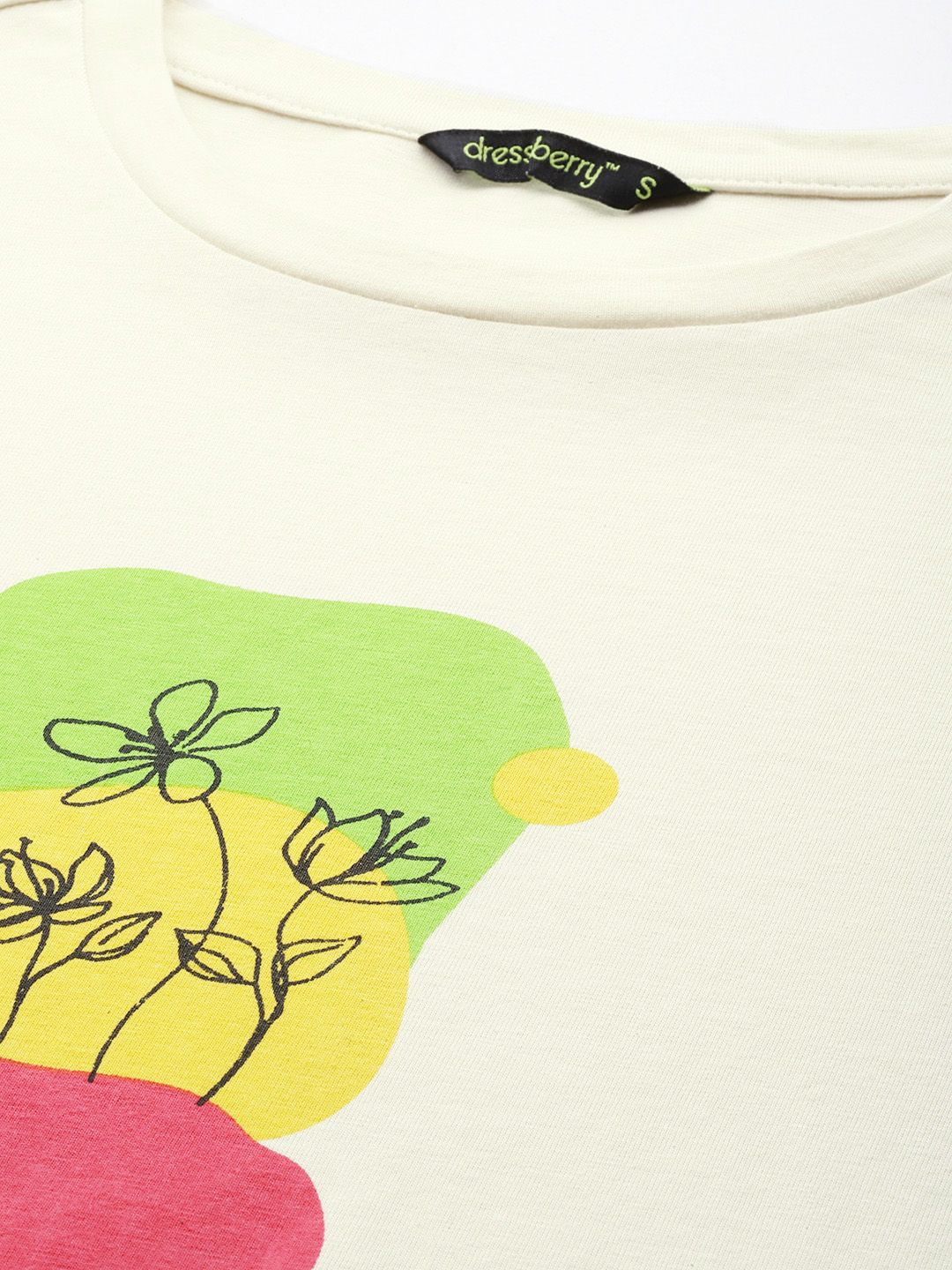 DressBerry Pure Cotton Printed Drop-Shoulder Sleeves Longline T-shirt