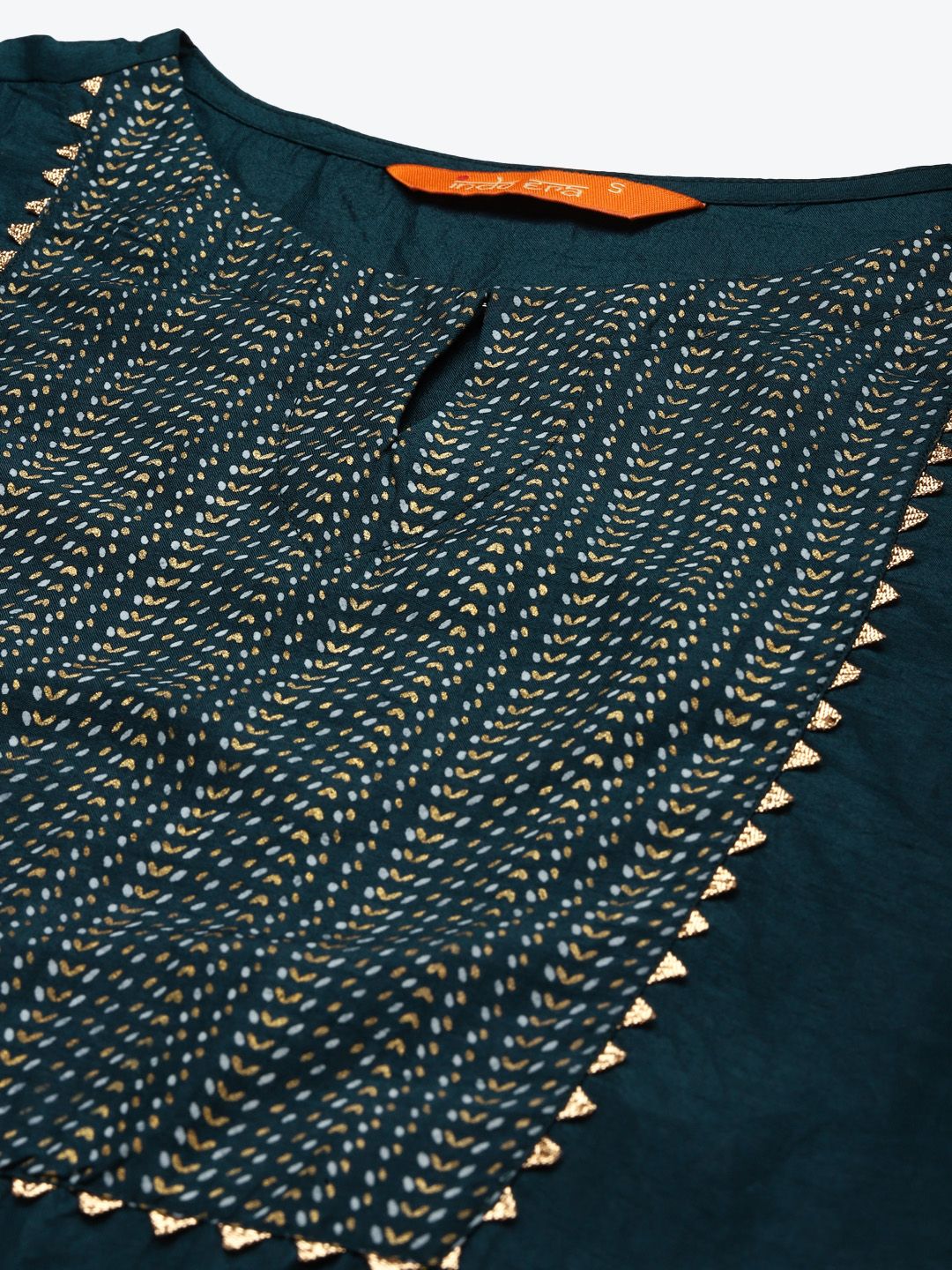 Indo Era Women Teal Green & Golden Yoke Design Kurta with Palazzos & With Dupatta