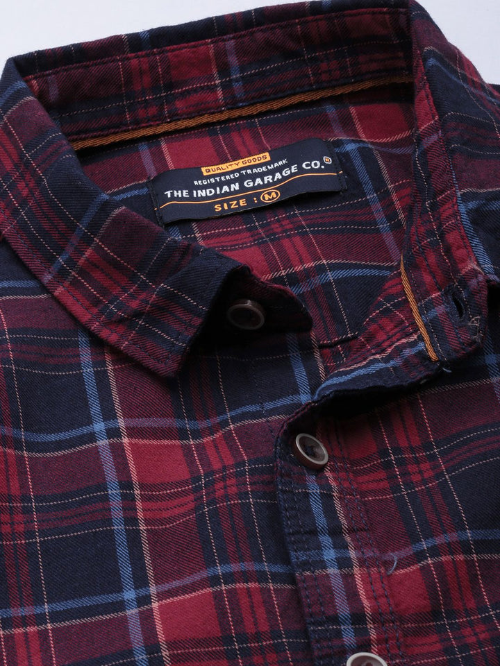 The Indian Garage Co Men Maroon Tartan Checked Casual Shirt