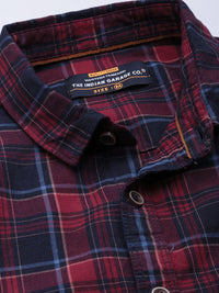 The Indian Garage Co Men Maroon Tartan Checked Casual Shirt