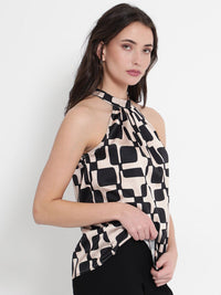 RAREISM Geometric Printed High Neck Cotton Top