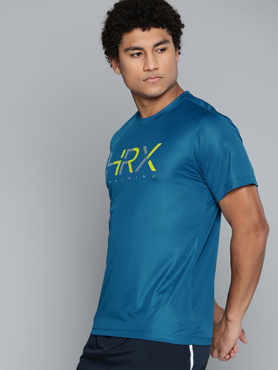 HRX By Hrithik Roshan Training Men Blue Beast Rapid-Dry Brand Carrier T-shirt