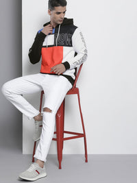 The Indian Garage Co Men Black Colourblocked Hooded Sweatshirt