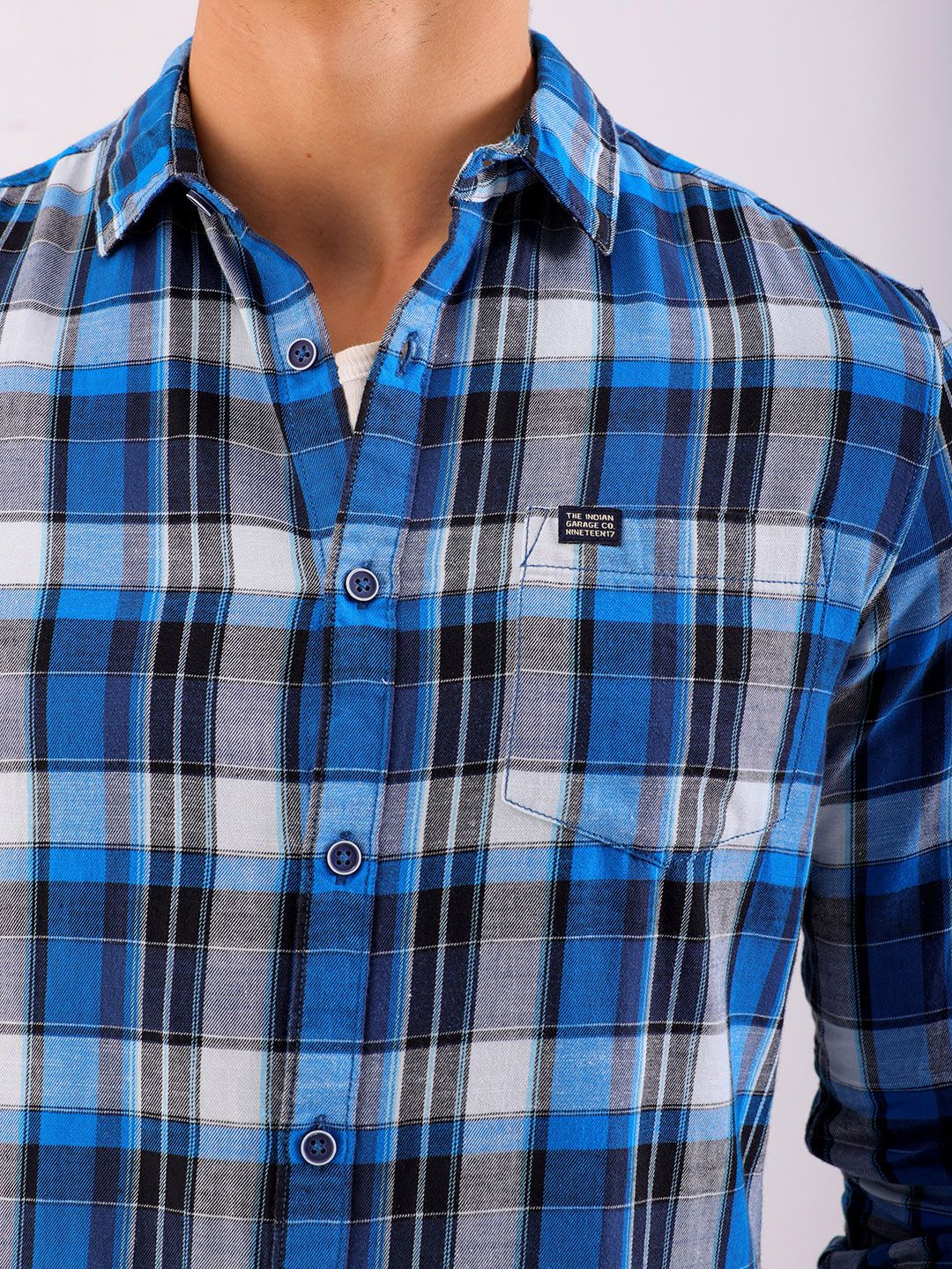 The Indian Garage Co Slim Fit Tartan Checked Pure Cotton Casual Shirt