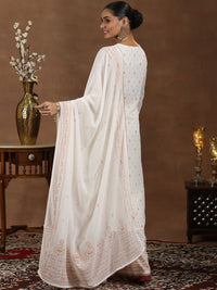 Libas Floral Printed Mirror Work Straight Kurta with Palazzos & Dupatta