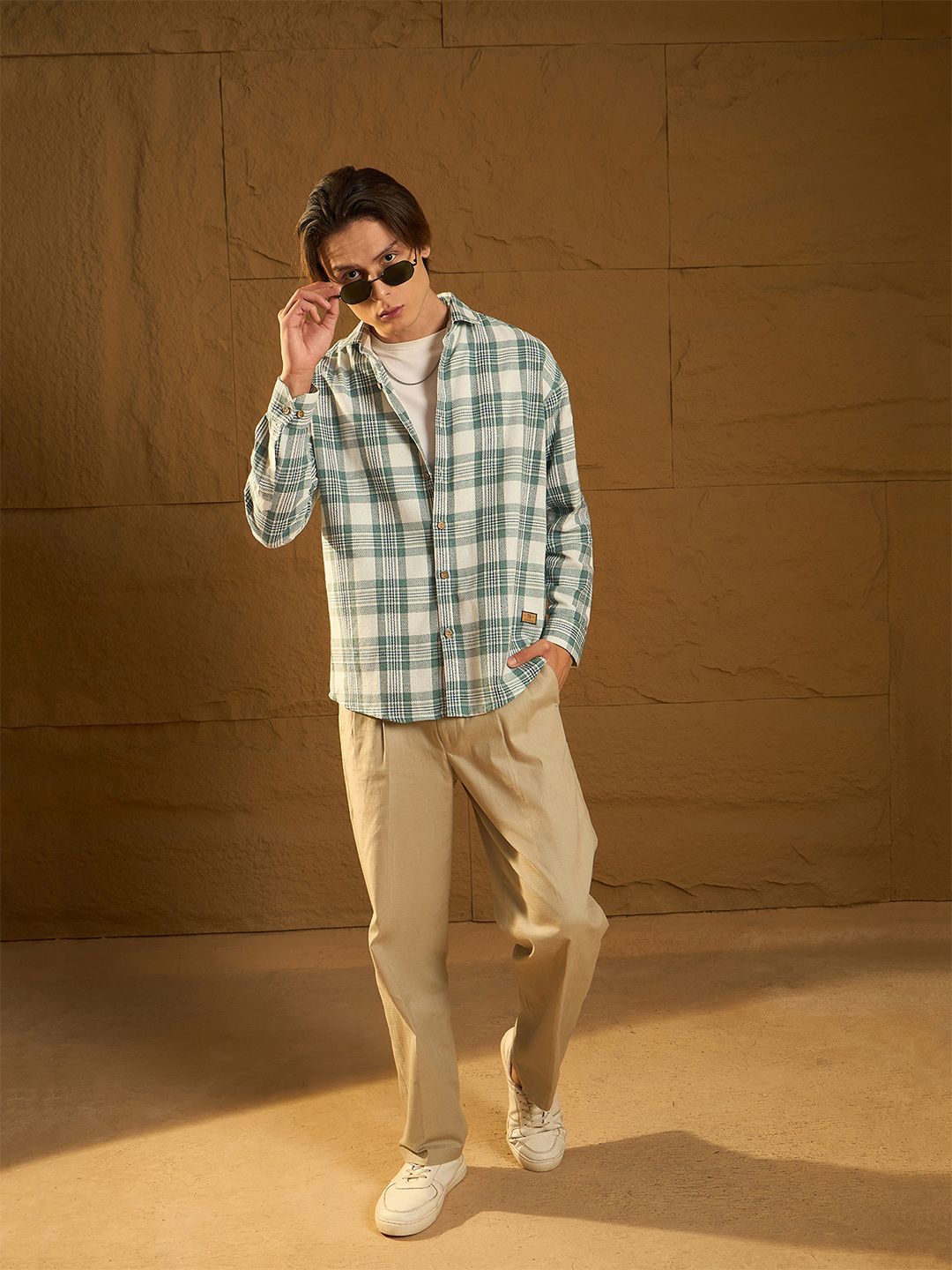 DENNISON Men Checked Oversized Cotton Shirt