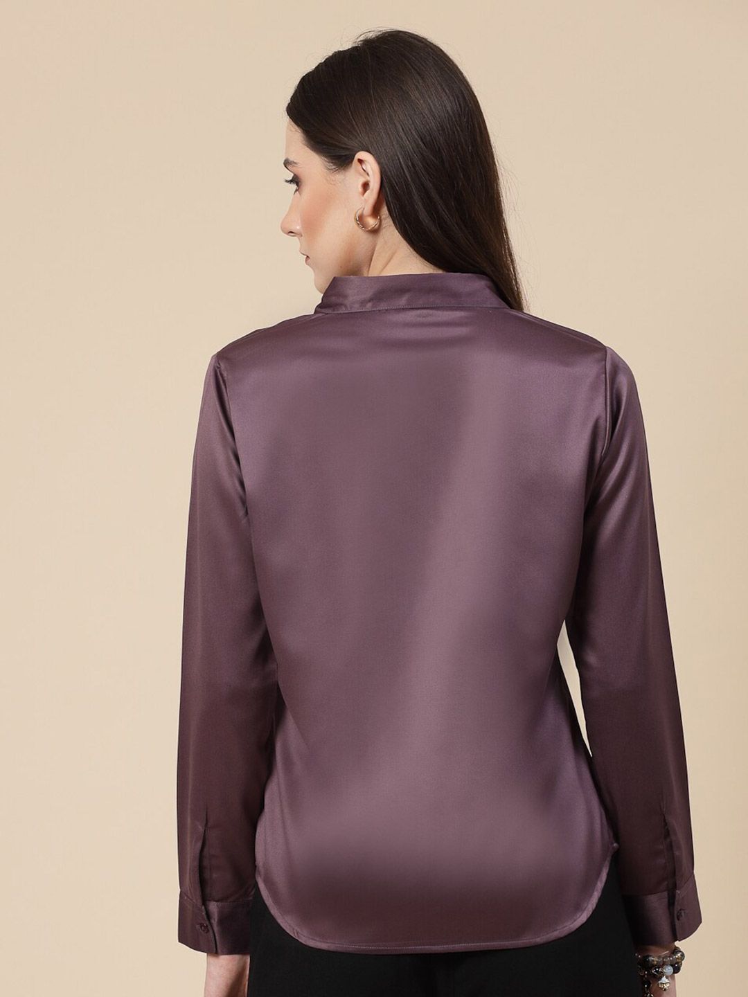 Style Quotient Mauve Spread Collar Smart Satin Formal Shirt