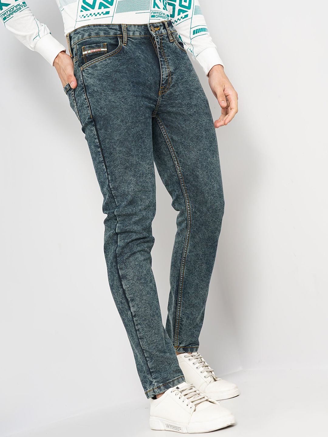 The Indian Garage Co Navy Blue Men Slim Fit Clean Look Stretchable Jeans