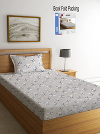 KLOTTHE Grey Floral Cotton 300 TC Single Cadar Halus dengan Sarung Bantal-87 x 59 inci