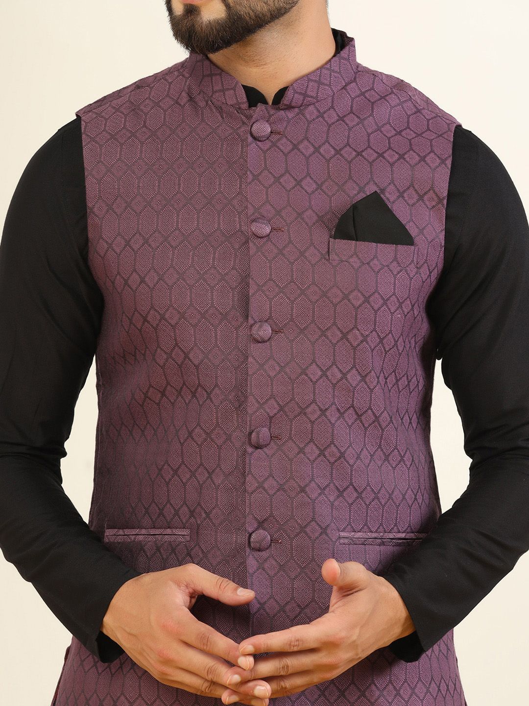 KISAH Men Woven Jacquard Zari  Regular Fit Nehru Jacket