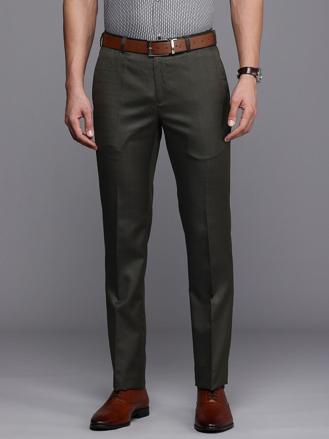 Raymond Men Checked Slim Fit Formal Trousers