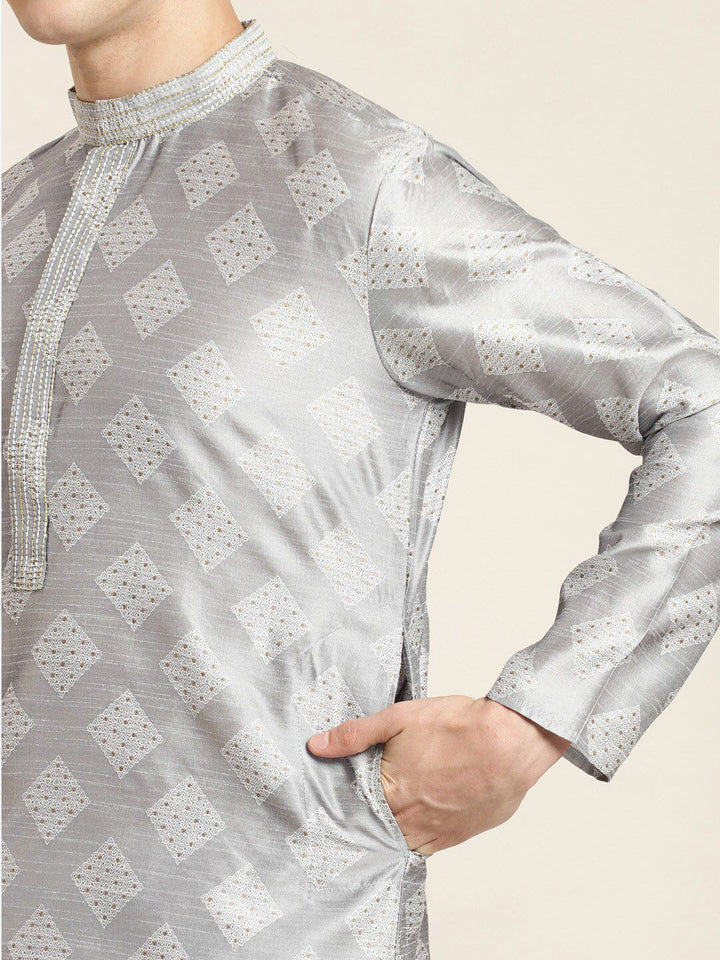 SOJANYA Motif Etnik Printed Mandarin Collar Benang Kerja Sutera Cotton Kurta