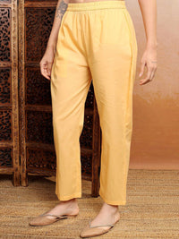 Vishudh Orange Printed Thread Work Pure Cotton Straight Kurta WithTrousers & Dupatta