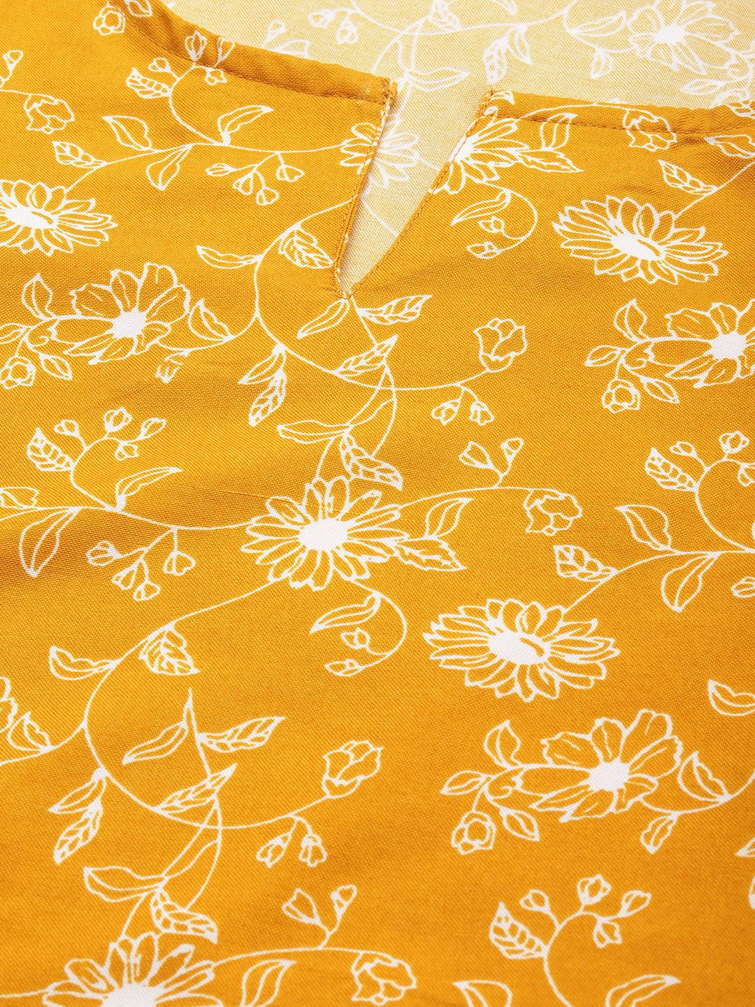 Anouk Women Yellow & White Floral Printed Pure Cotton A-Line Kurta