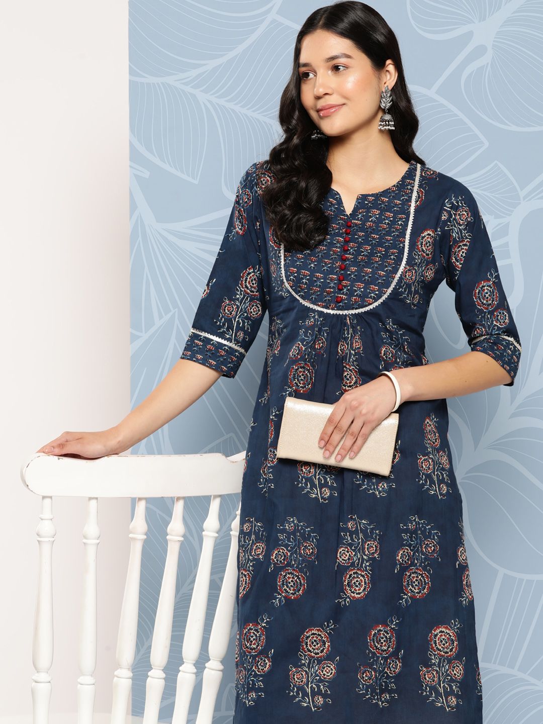 Libas Floral Yoke Design Gotta Patti Cotton Kurta