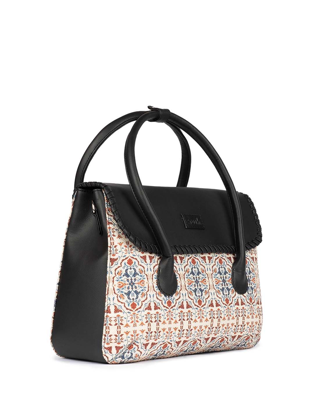 ZOUK Agra Floral Printed Jute Handheld Bag