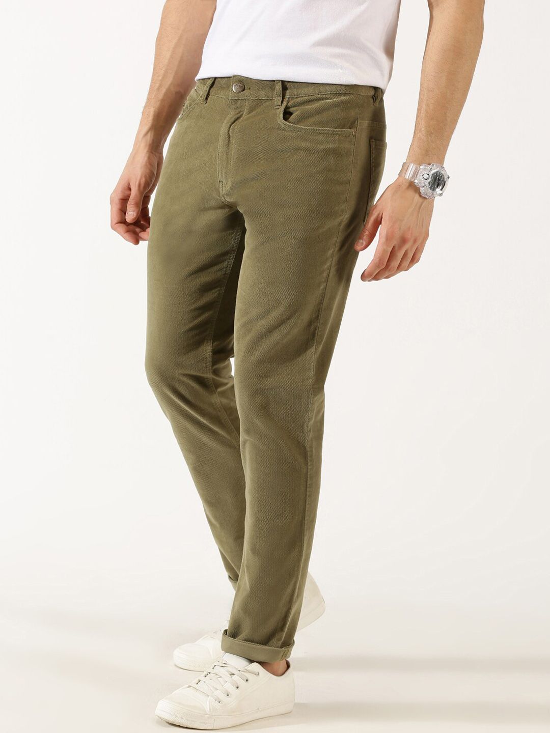 Thomas Scott Men Mid-Rise Regular Fit Corduroy Chinos Trousers
