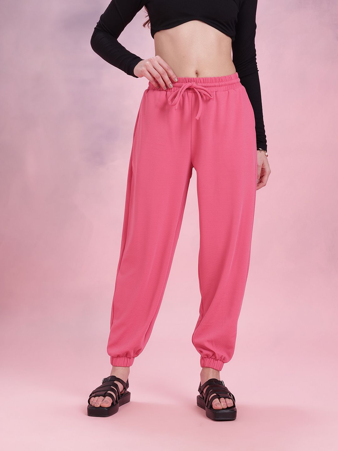 DressBerry Women Mid Rise Regular Fit Textured Joggers