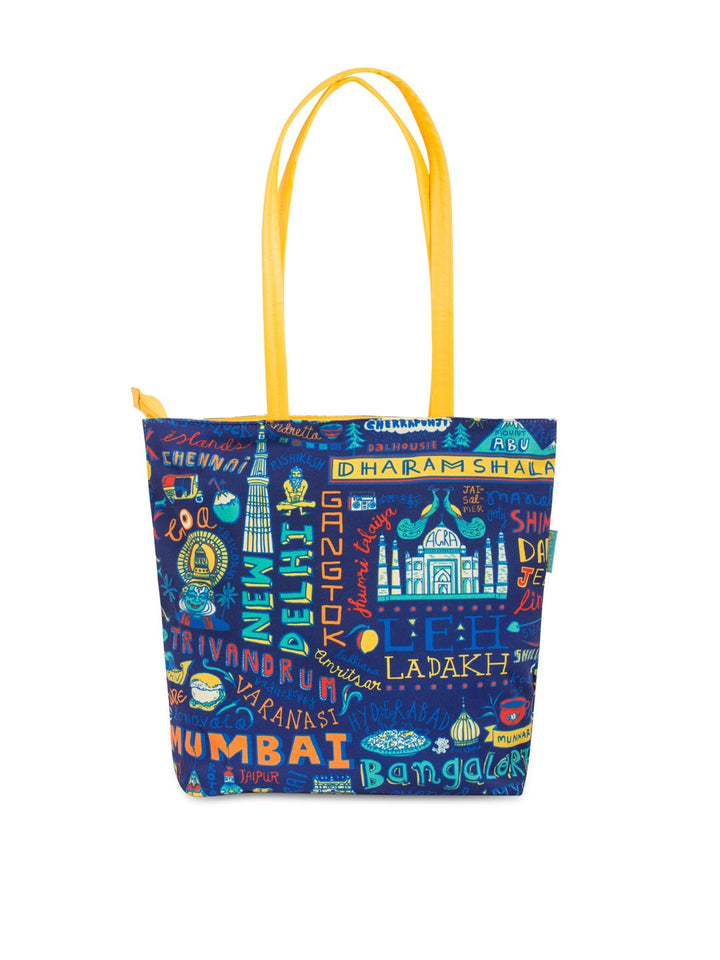 TEAL BY CHUMBAK Navy Blue Printed Tote Bag