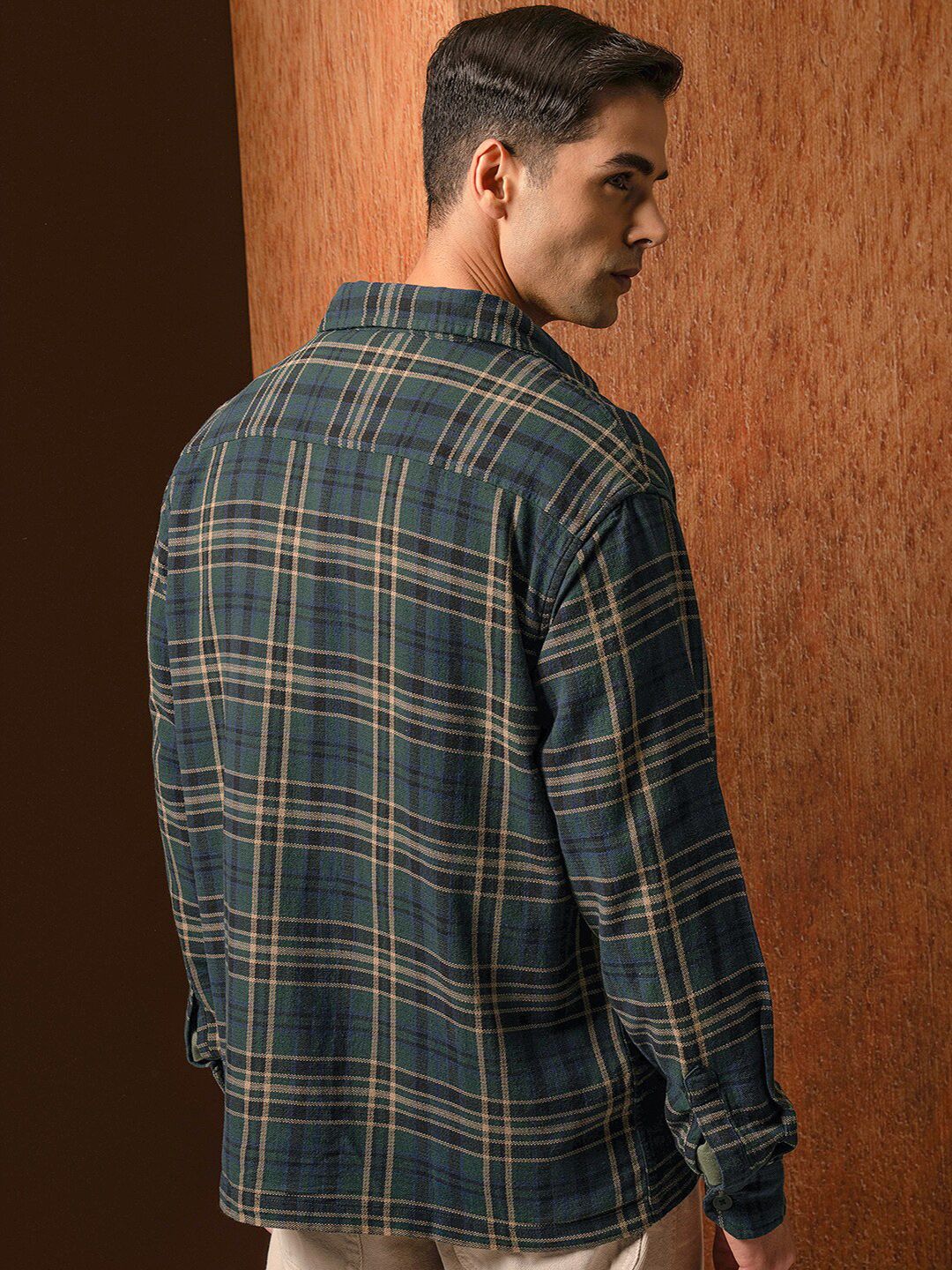 LOCOMOTIVE Premium Men Oversized Dobby Textured Checked Overshirt
