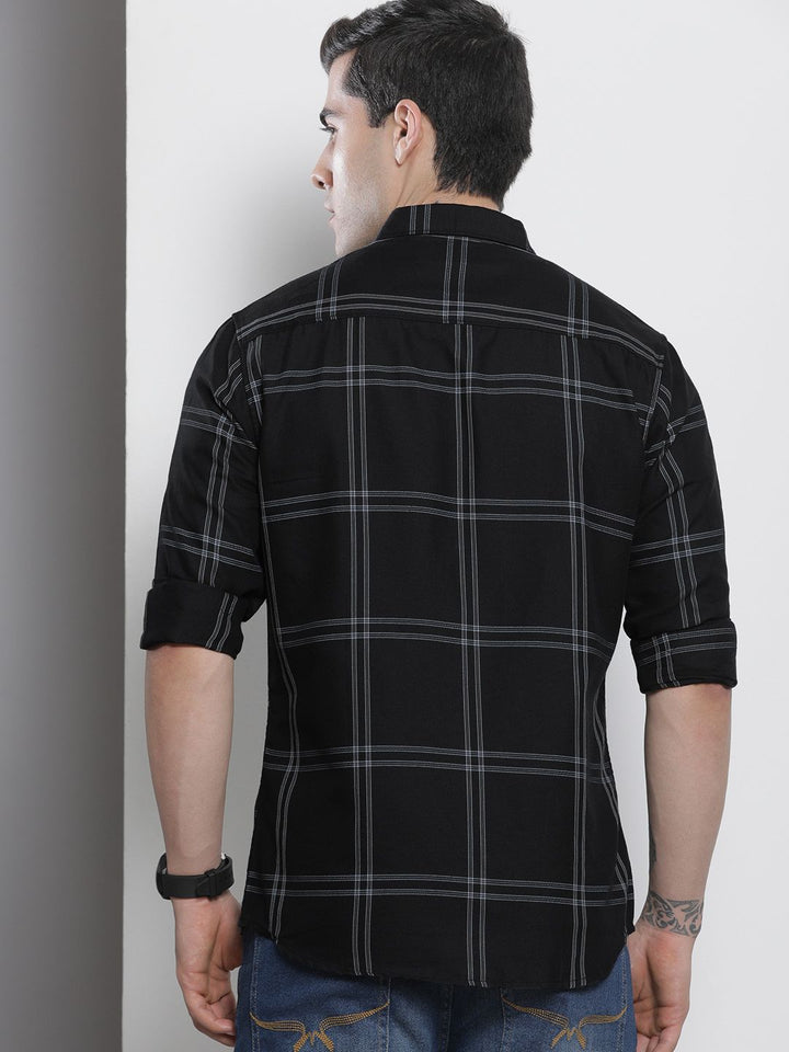 The Indian Garage Co Men Black & White Checked Pure Cotton Casual Shirt