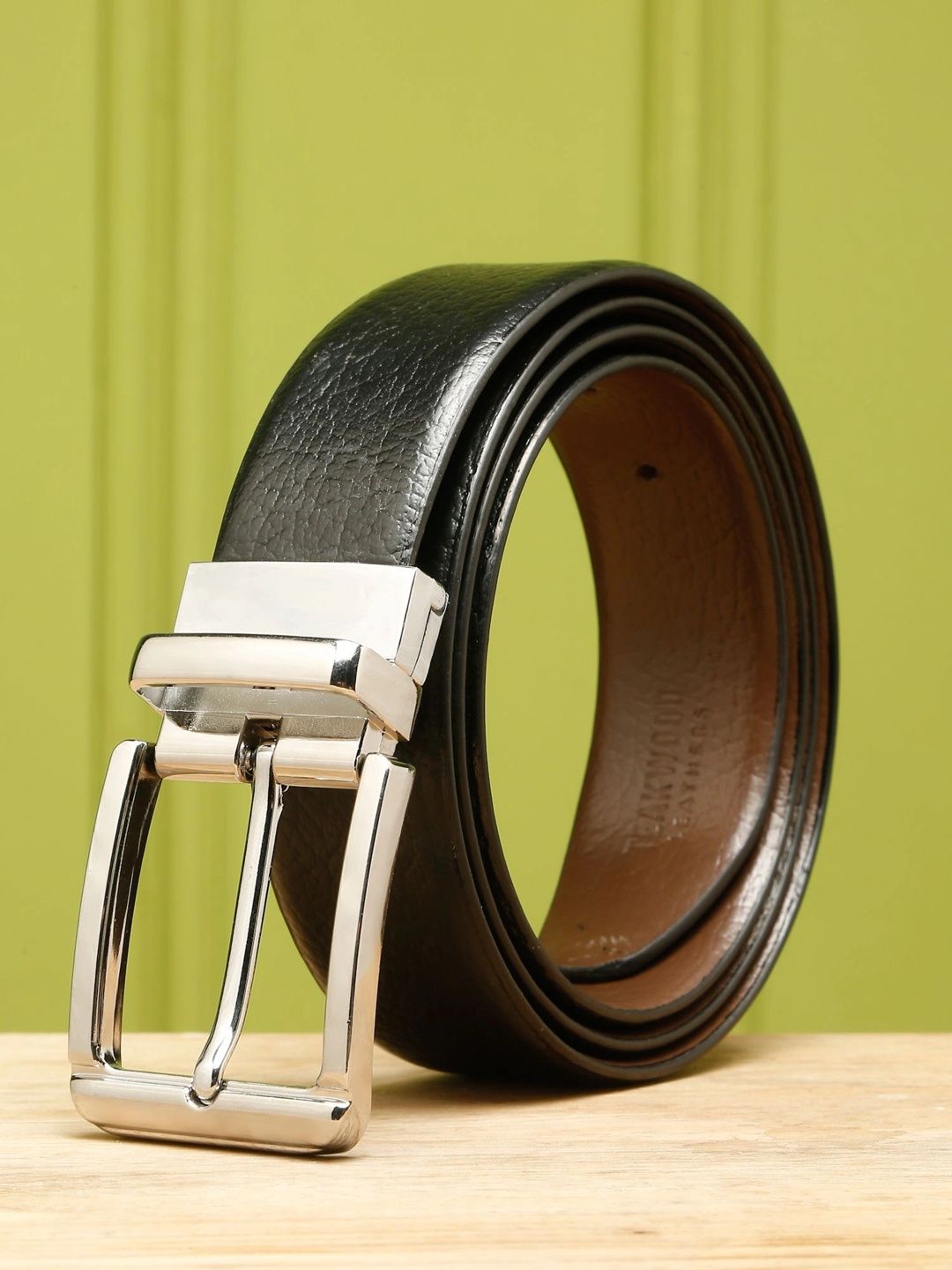 Teakwood Leathers Men Textured Leather Reversible Formal Belt
