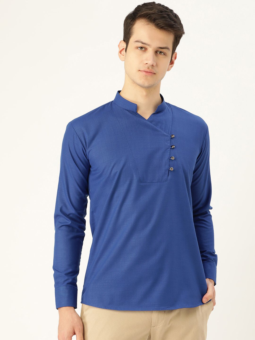 SOJANYA Men Blue Solid Straight Kurta
