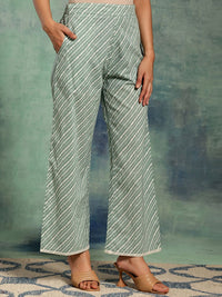 Libas Bandhani Printed V-Neck Pleated Pure Cotton A-Line Kurta with Palazzos & Dupatta