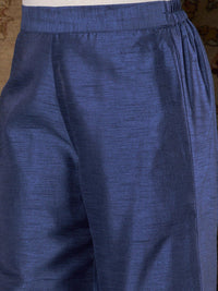 Shae by SASSAFRAS Women Blue Floral Printed Pleated Velvet Kurta with Palazzos