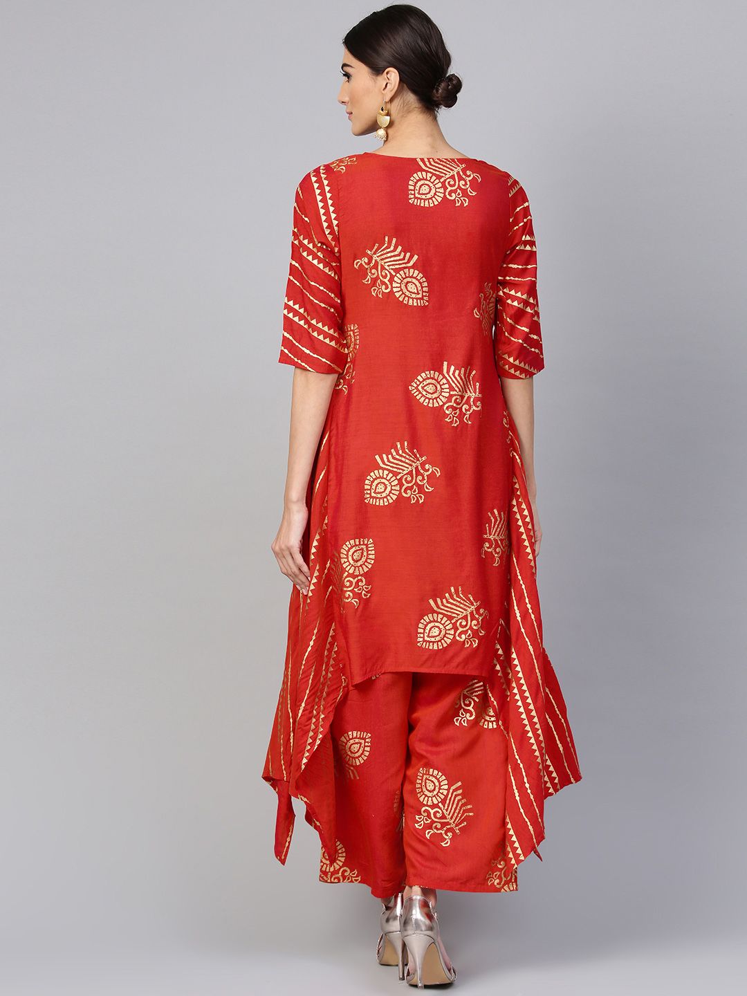 Libas Women Red & Golden Printed Kurta with Palazzos