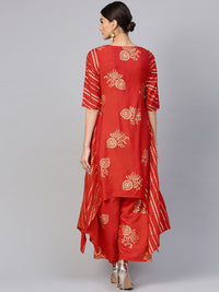 Libas Women Red & Golden Printed Kurta with Palazzos