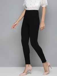 SASSAFRAS Women Black Solid High-Waist Treggings