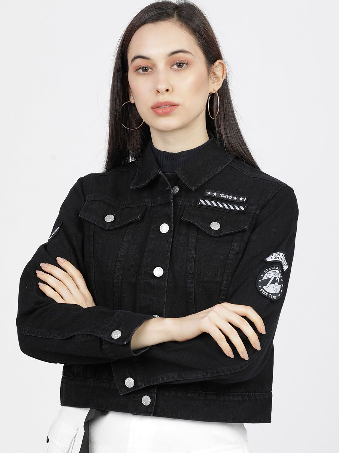 Tokyo Talkies Women Black Solid Denim Jacket