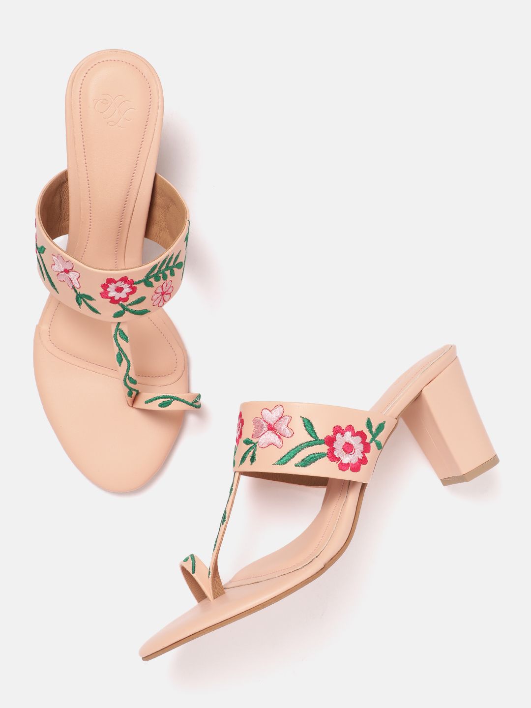 House of Pataudi Floral Embroidered Block Heels