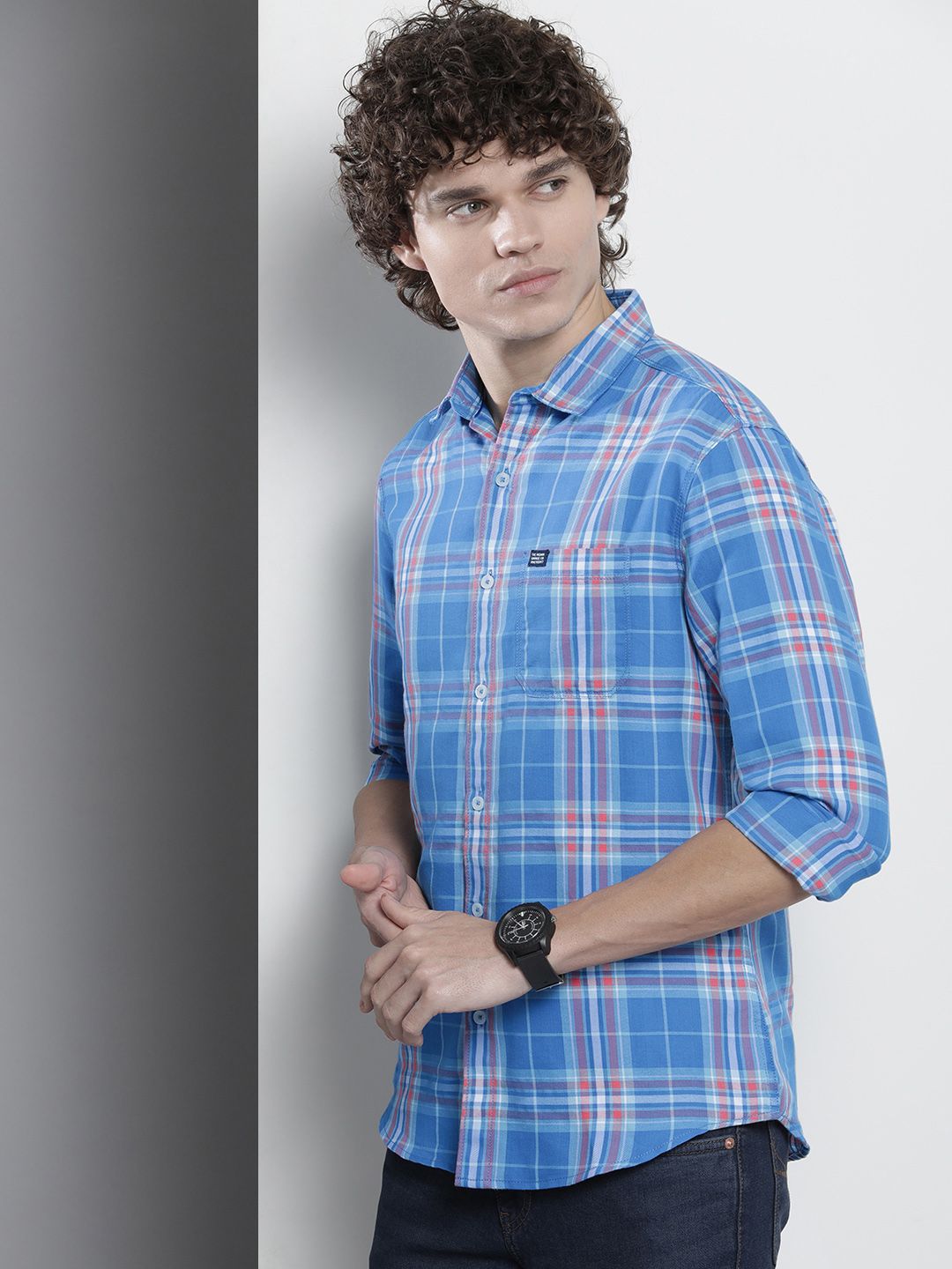 The Indian Garage Co Men Tartan Checked Cotton Casual Shirt