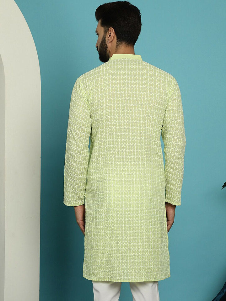 SOJANYA Kurta Kerja Benang Kapas Tulen Kolar Mandarin Geometrik