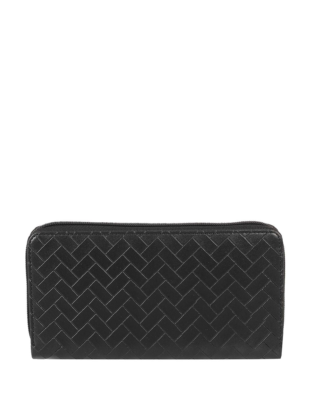 Metro Women Black Geometric Textured Zip Around Wallet