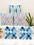 STITCHNEST Set of 5 Blue & Pink Ethnic Motifs Square Cushion Covers