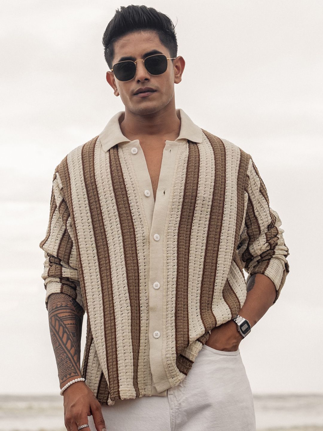 Powerlook Men Opaque Striped Casual Shirt