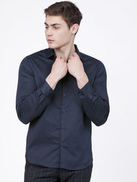 HIGHLANDER Men Navy Blue Slim Fit Solid Casual Shirt