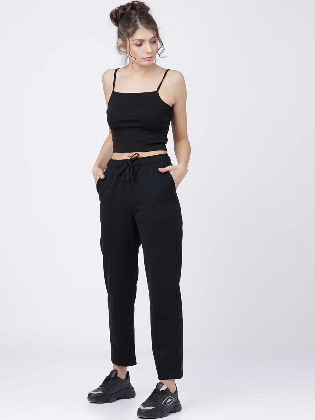 Tokyo Talkies Women Black Solid Regular Fit Track Pants