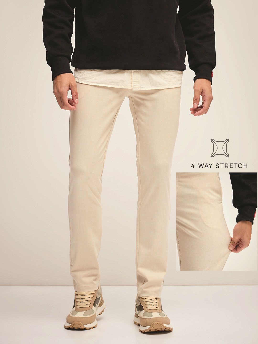 THE BEAR HOUSE Men Solid 4 Way Stretch Formal Trouser