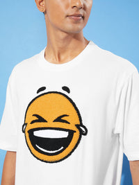 Difference of Opinion Men White Embroidered Oversize Pure Cotton Longline T-shirt