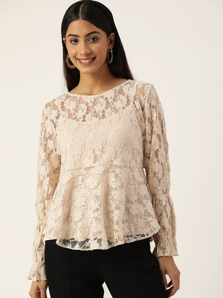 Antheaa Woman Floral Laced Peplum Top
