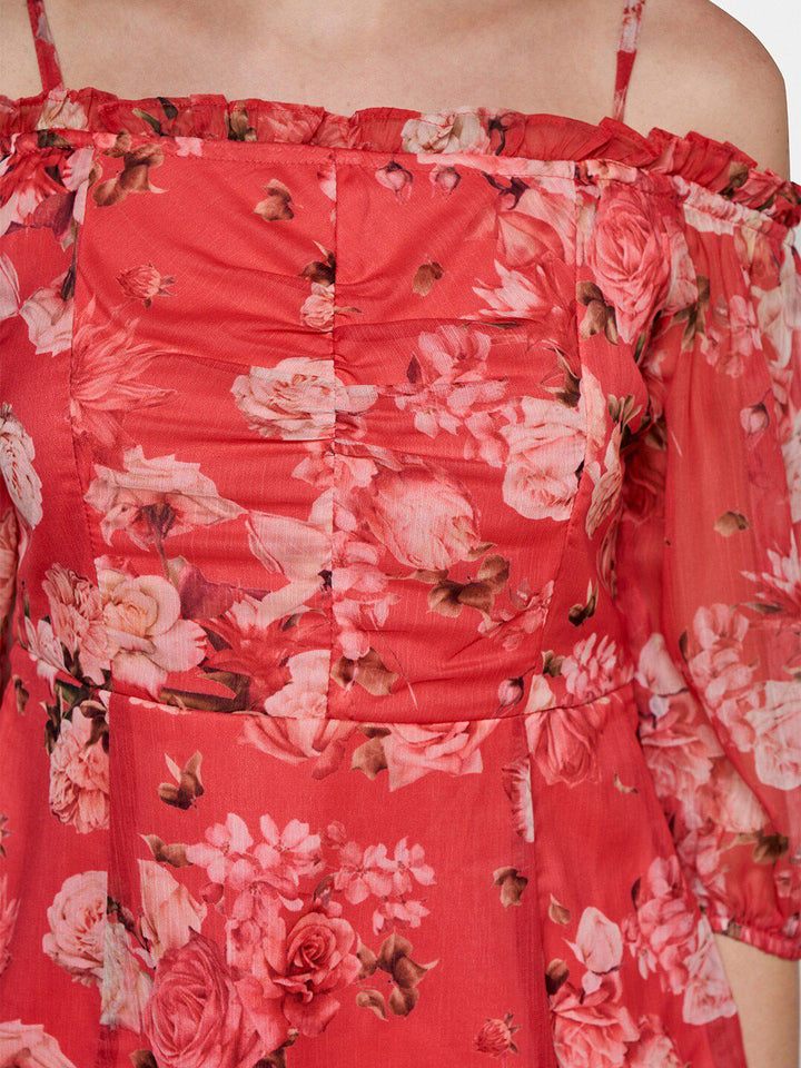AND Floral Printed Puff Sleeves Bardot Top