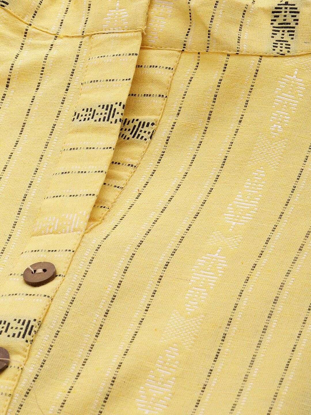 KALINI Striped Band Collar Straight Kurta with Trousers