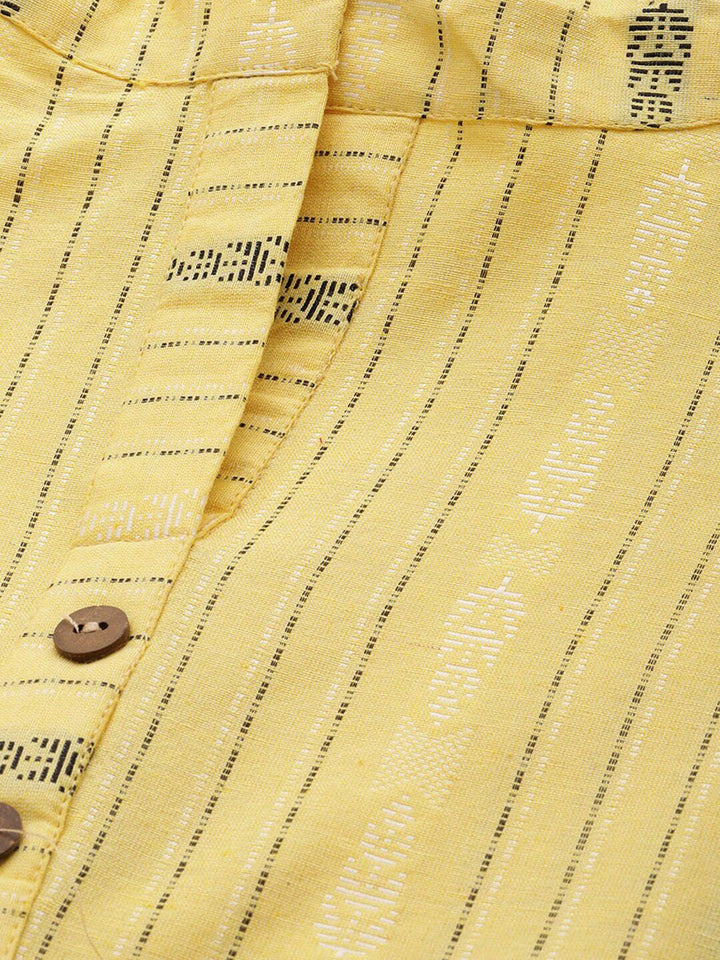 KALINI Striped Band Collar Straight Kurta with Trousers